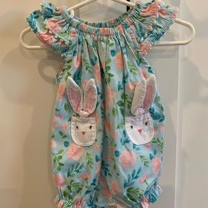 BOGO50 Mudpie - EUC - floral baby romper with bunny detail